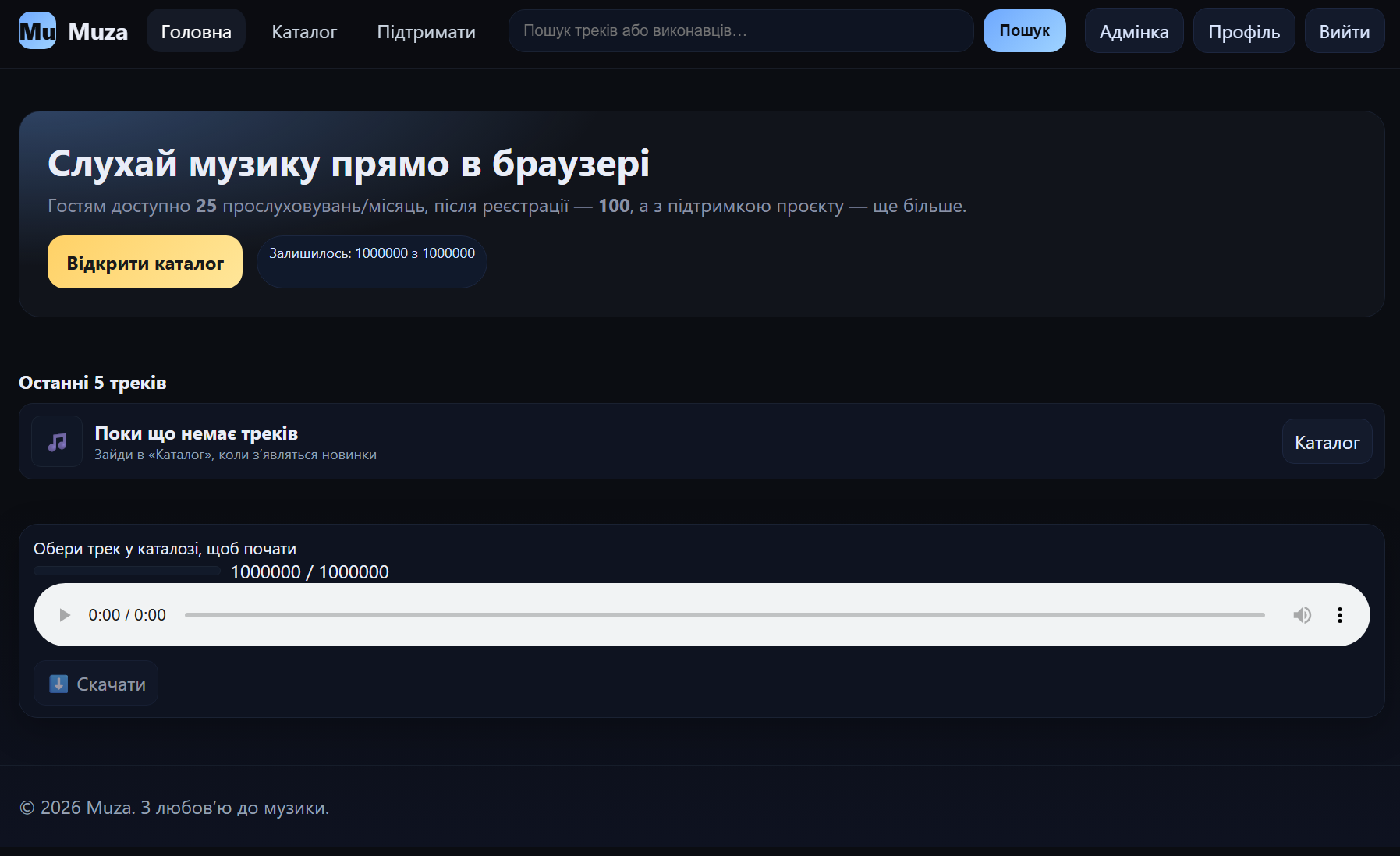 Музичний сайт — приклад сайту від SitePro